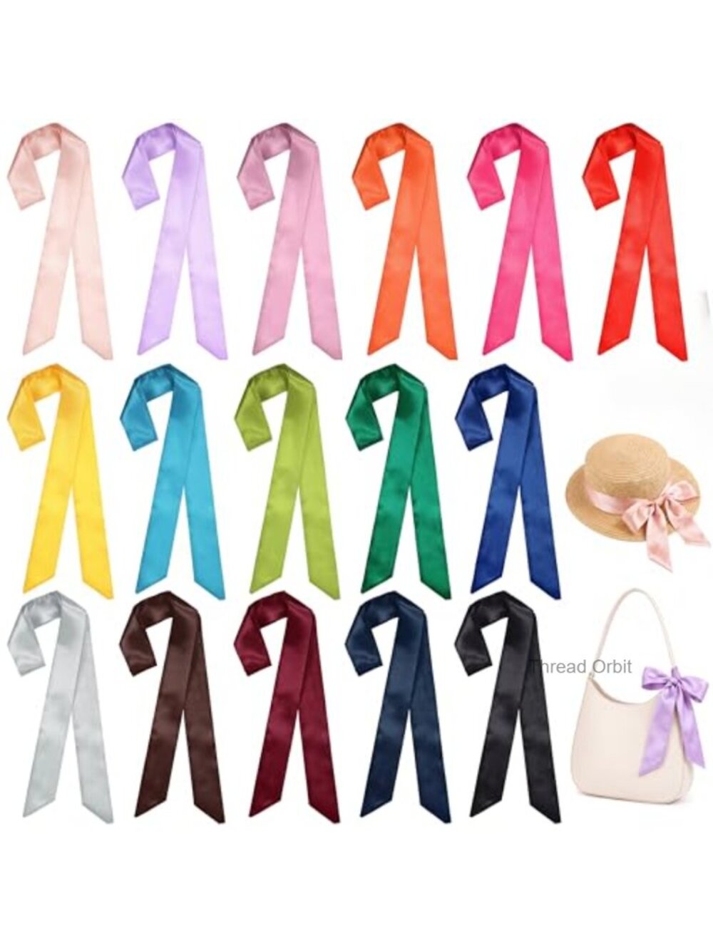 16 Pack Satin Hair Ribbon Neck Scarf 40 Inch Narrow Silk Feel